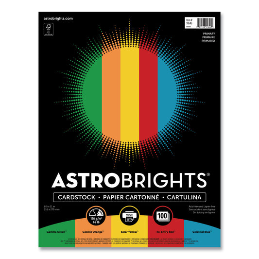 Astrobrights Color Cardstock -"Primary" Assortment, 65 lb Cover Weight, 8.5 x 11, Assorted Primary Colors, 100/Pack (91646)