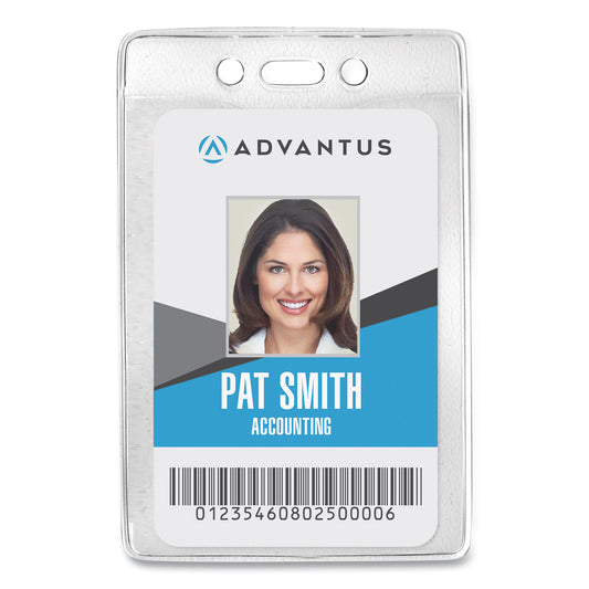 Advantus Security ID Badge Holders, Vertical, Pre-Punched for Chain/Clip, Clear, 2.63" x 4.38" Holder, 2.38" x 3.75" Insert, 50/Box (75419)