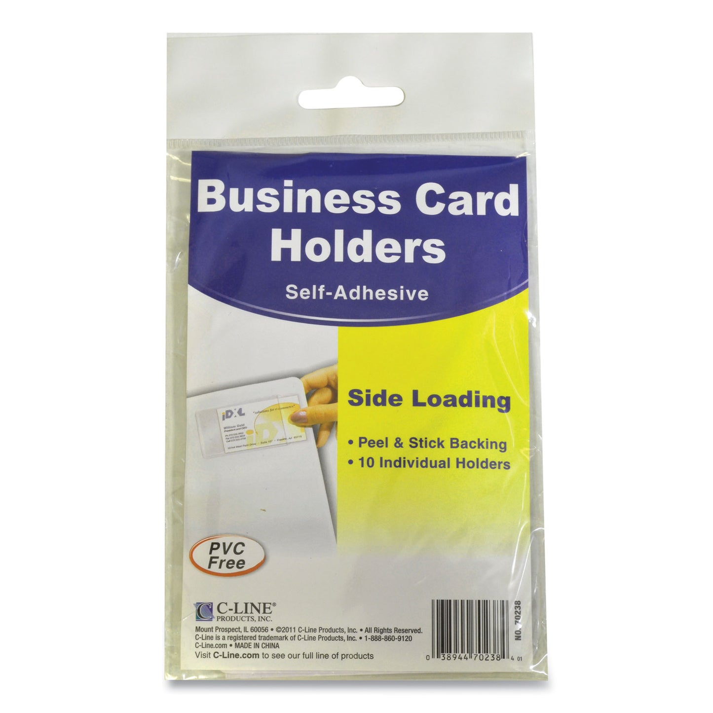 C-Line Self-Adhesive Business Card Holders, Side Load, 2 x 3.5, Clear, 10/Pack (70238)