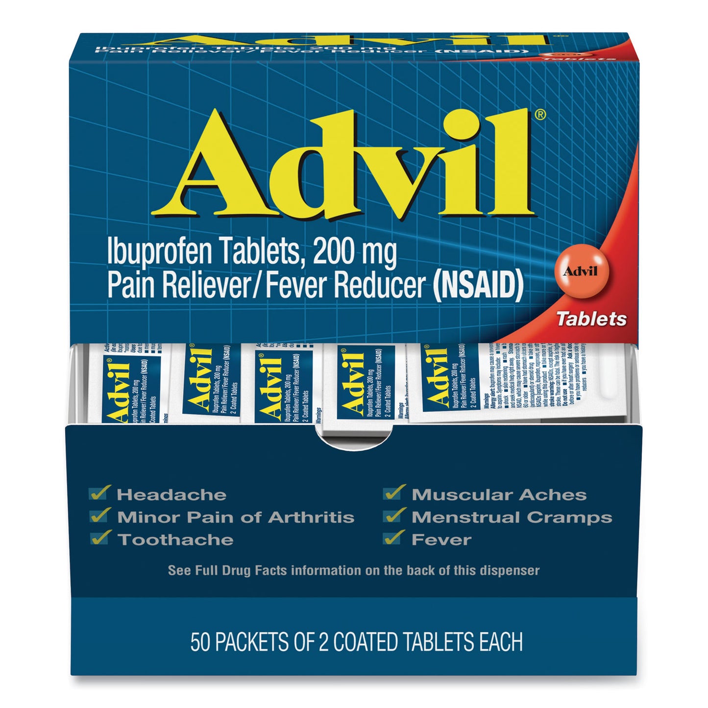 Advil Ibuprofen Tablets, Two-Pack, 50 Packs/Box (BXAVL50BX)