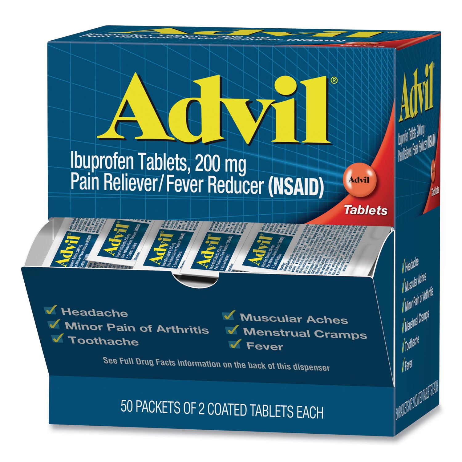 Advil Ibuprofen Tablets, Two-Pack, 50 Packs/Box (BXAVL50BX)