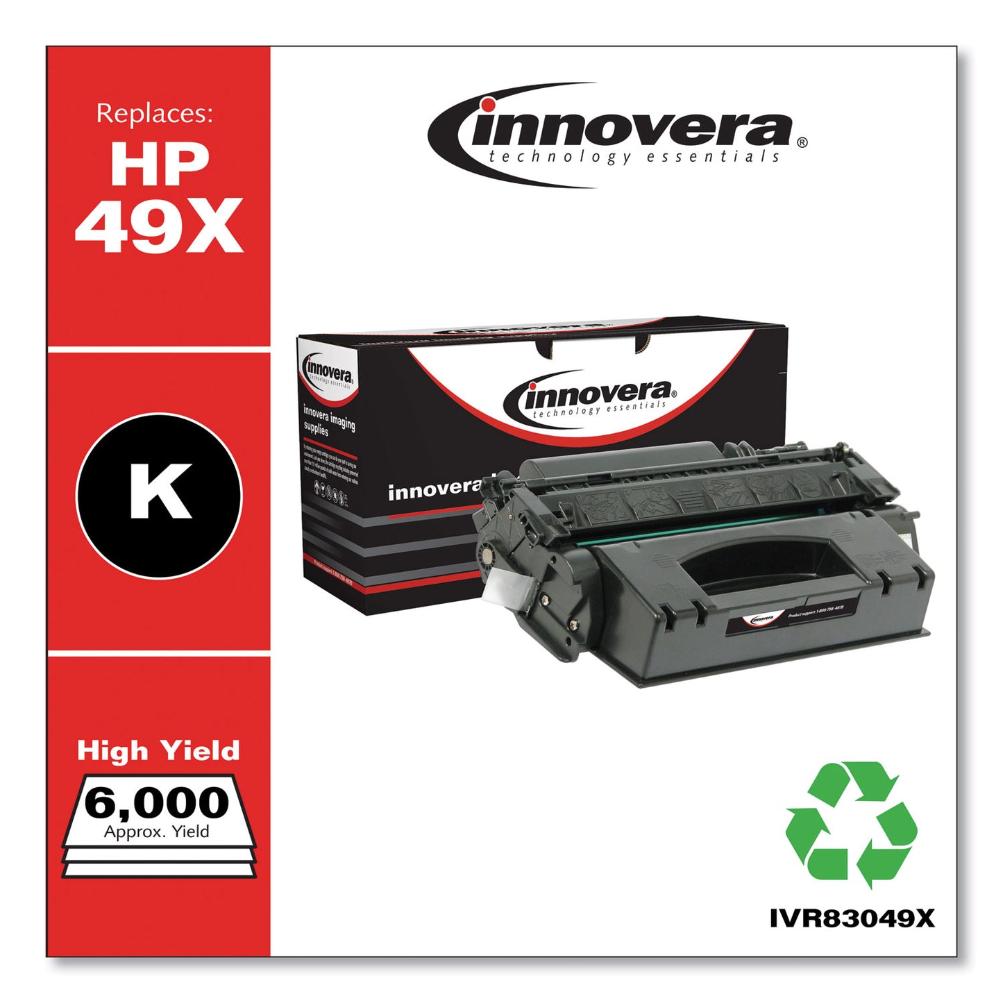Innovera Remanufactured Black High-Yield Toner, Replacement for 49X (Q5949X), 6,000 Page-Yield (83049X)