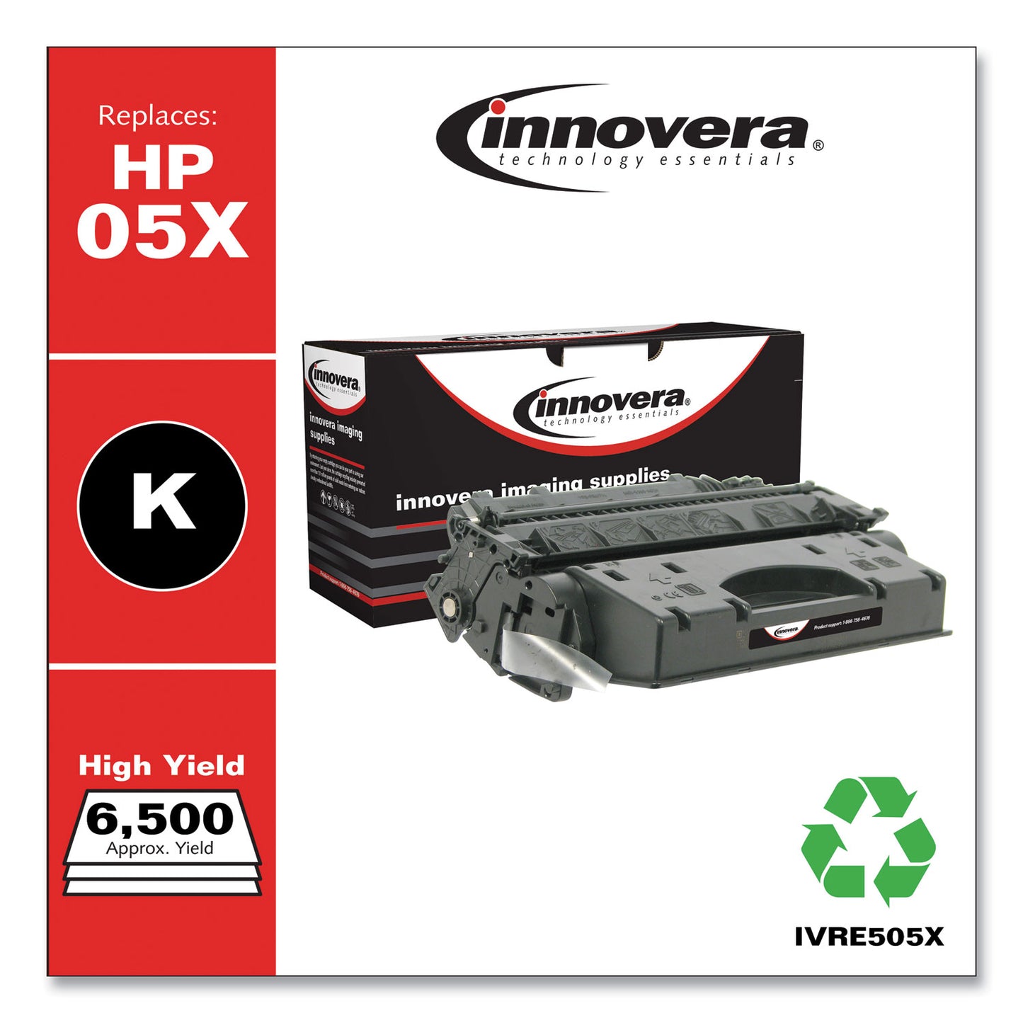 Innovera Remanufactured Black High-Yield Toner, Replacement for 05X (CE505X), 6,500 Page-Yield