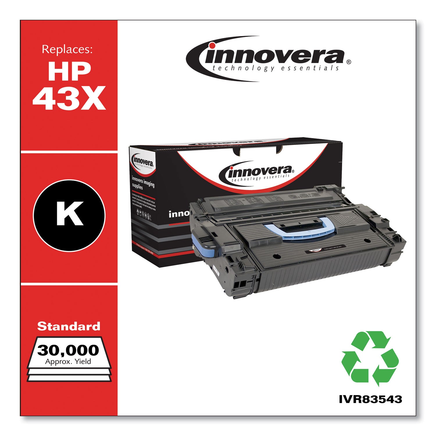 Innovera Remanufactured Black High-Yield Toner, Replacement for 43X (C8543X), 30,000 Page-Yield (83543)