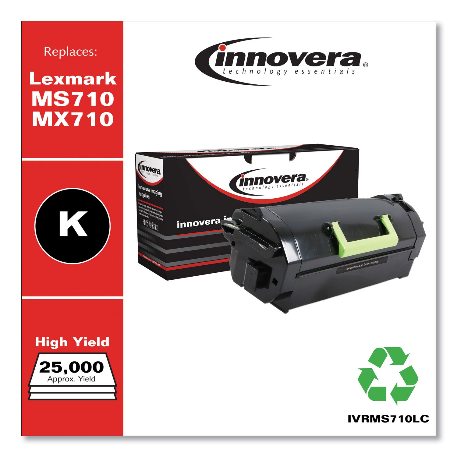 Innovera Remanufactured Black High-Yield Toner, Replacement for MS710/MX710, 25,000 Page-Yield (MS710LC)