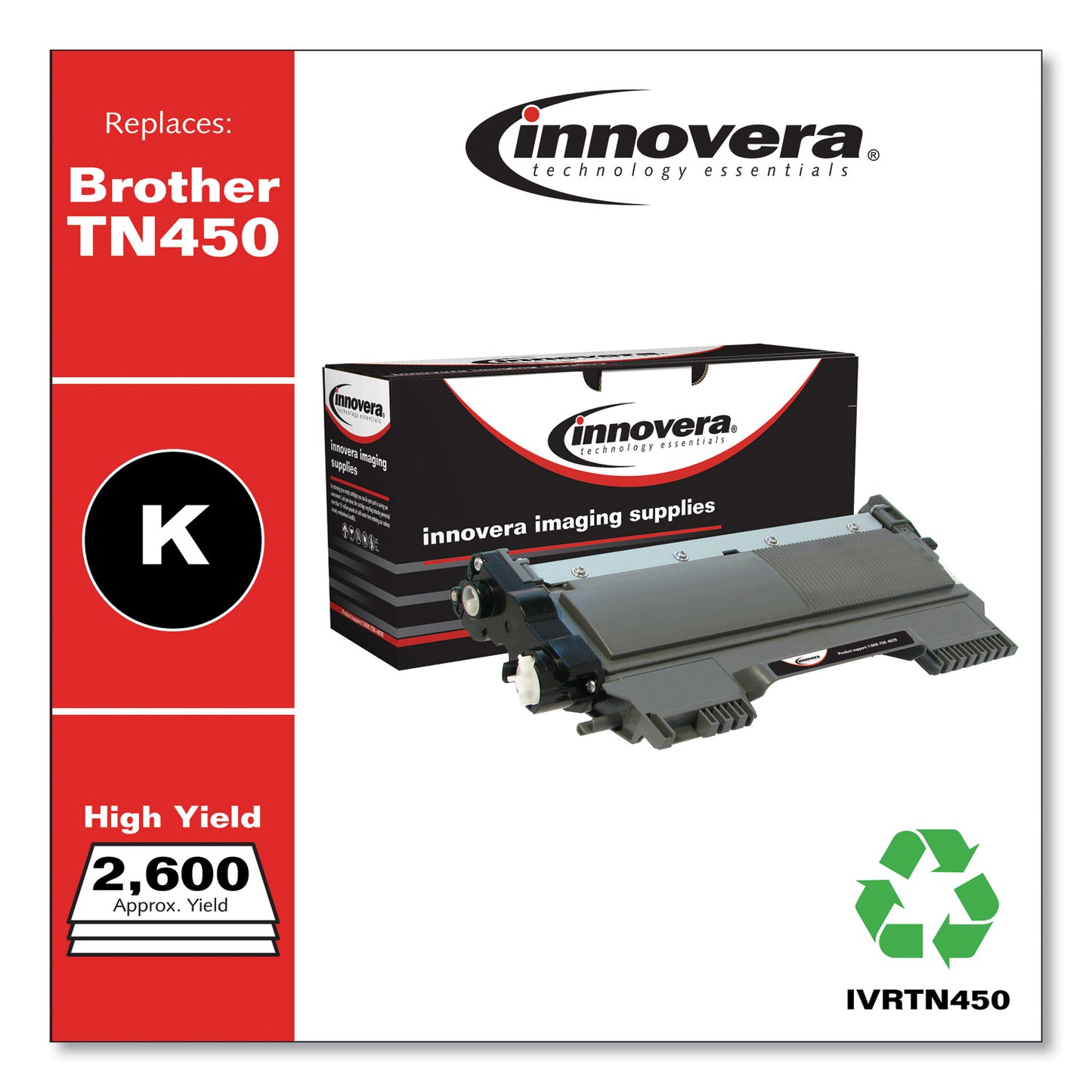 Innovera Remanufactured Black High-Yield Toner, Replacement for TN450, 2,600 Page-Yield