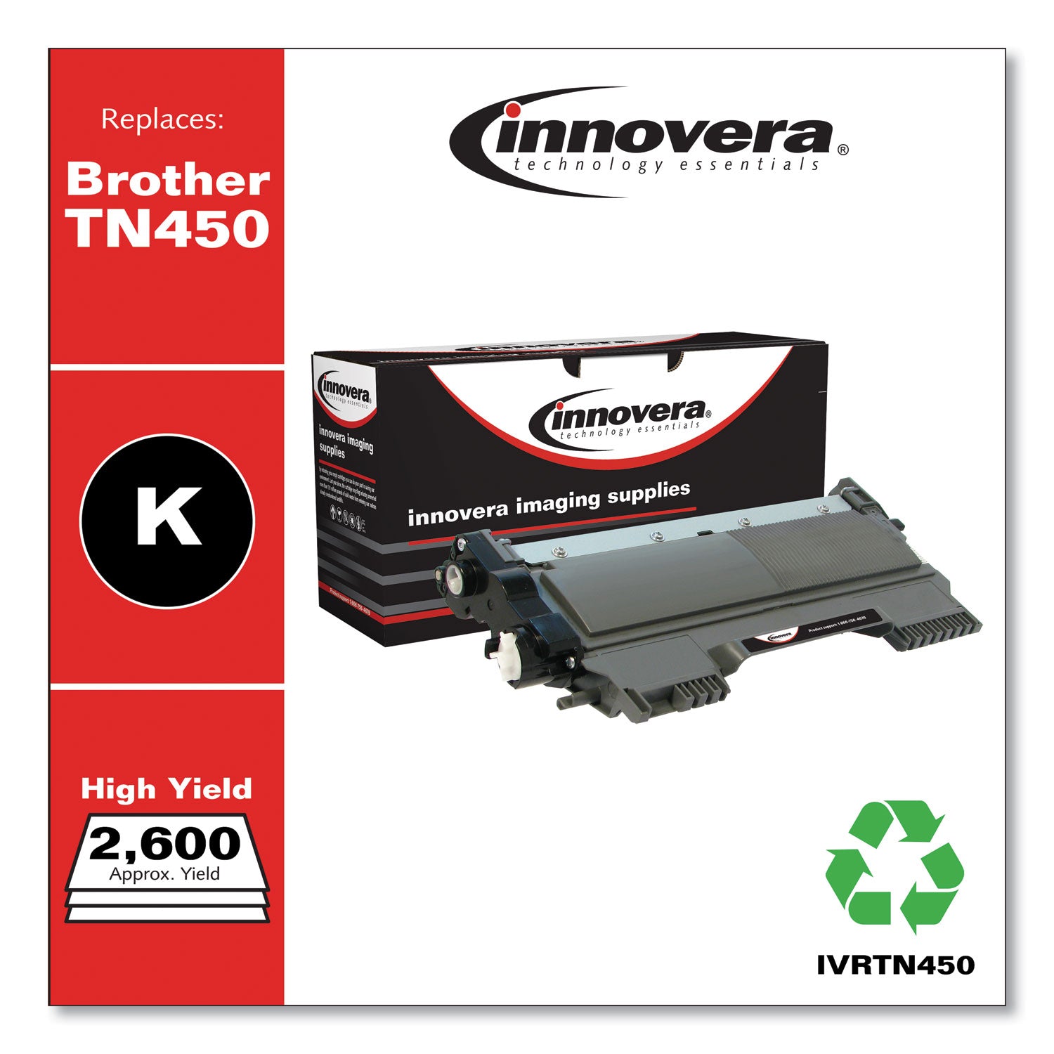 Innovera Remanufactured Black High-Yield Toner, Replacement for TN450, 2,600 Page-Yield