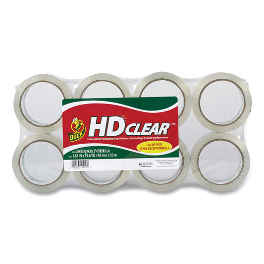 Duck Heavy-Duty Carton Packaging Tape, 3" Core, 1.88" x 55 yds, Clear, 8/Pack (282195)