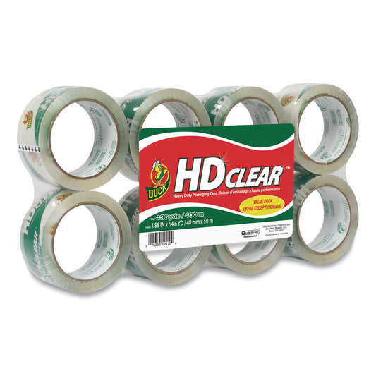 Duck Heavy-Duty Carton Packaging Tape, 3" Core, 1.88" x 55 yds, Clear, 8/Pack (282195)