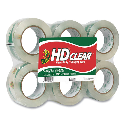 Duck Heavy-Duty Carton Packaging Tape, 3" Core, 1.88" x 109.3 yds, Clear, 6/Pack (299016)