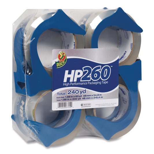 Duck HP260 Packaging Tape with Dispenser, 3" Core, 1.88" x 60 yds, Clear, 4/Pack (0007725)