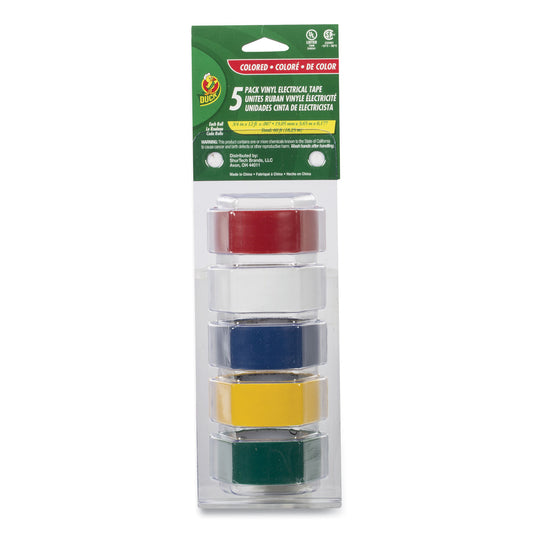 Duck Electrical Tape, 1" Core, 0.75" x 12 ft, Assorted Colors, 5/Pack (280303)