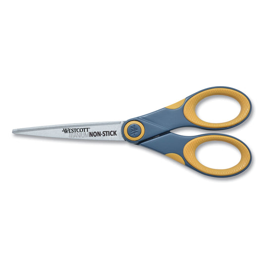 Westcott Non-Stick Titanium Bonded Scissors, 7" Long, 3" Cut Length, Straight Gray/Yellow Handle (14851)