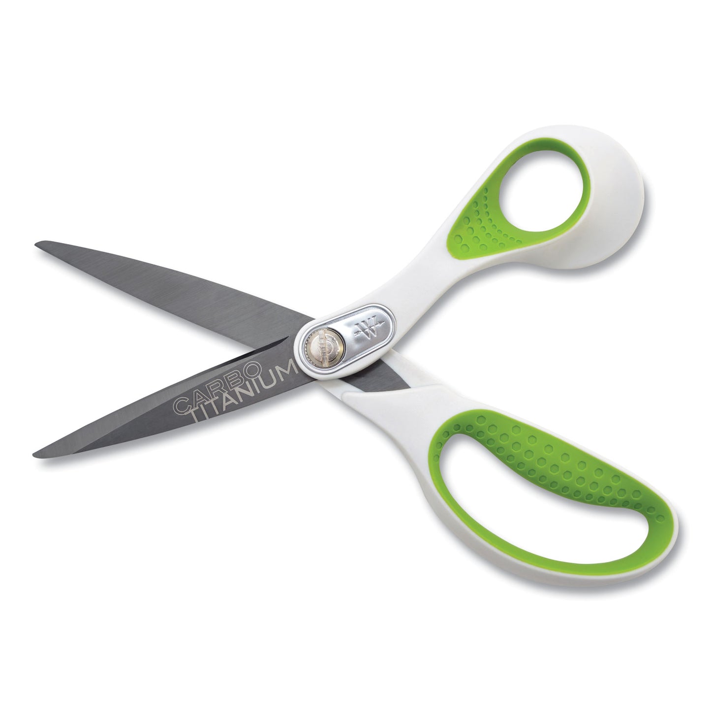 Westcott CarboTitanium Bonded Scissors, 8" Long, 3.25" Cut Length, Straight White/Green Handle (16447)