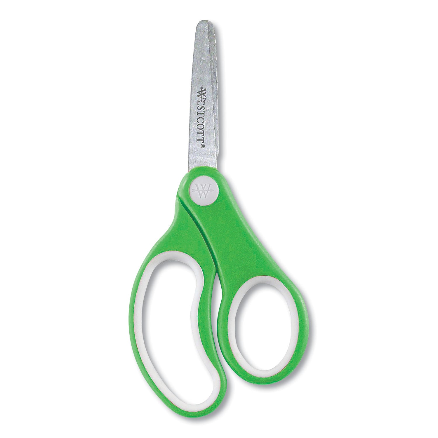 Westcott Soft Handle Kids Scissors, Rounded Tip, 5" Long, 1.75" Cut Length, Straight Assorted Color Handles, 12/Pack (15971)