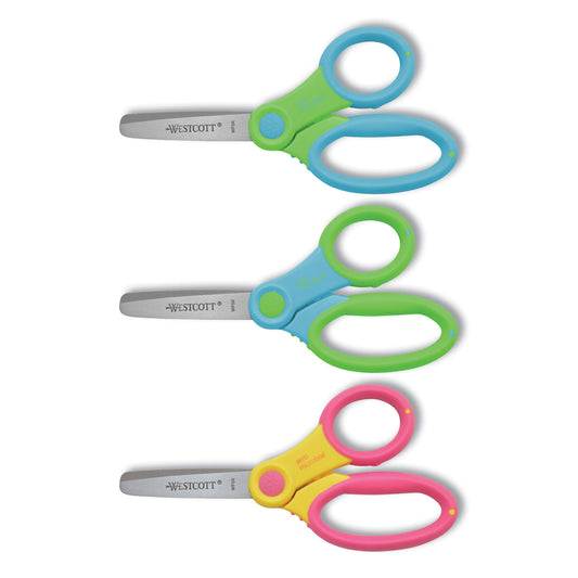 Westcott Ultra Soft Handle Scissors with Antimicrobial Protection, Round Tip, 5" Long, 2" Cut Length, Randomly Assorted Handle Color (14596)