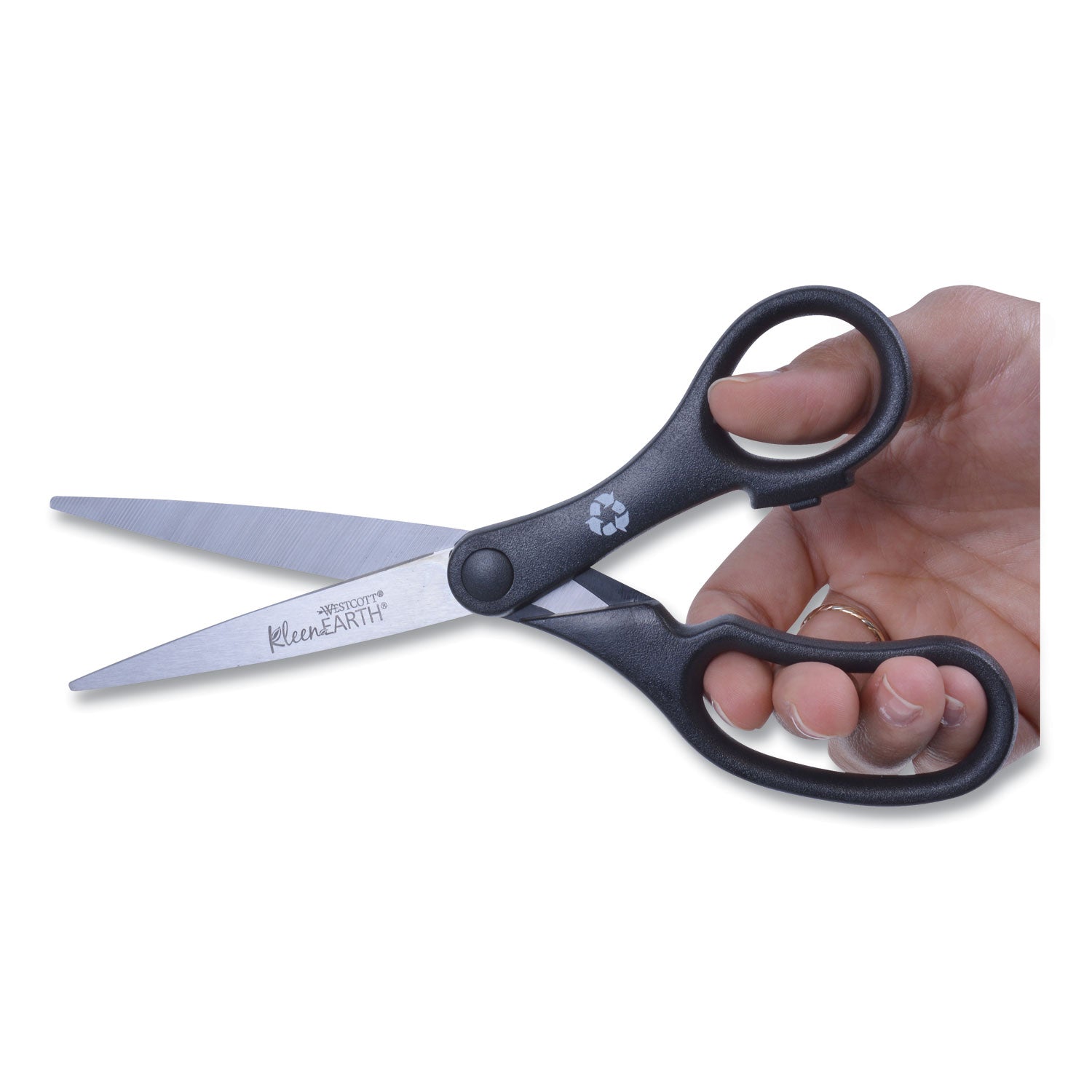 Westcott KleenEarth Basic Plastic Handle Scissors, 8" Long, 3.25" Cut Length, Straight Black Handle (15583)