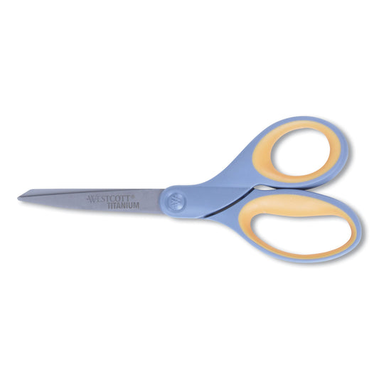 Westcott Titanium Bonded Scissors, Left Handed, 8" Long, 3.5" Cut Length, Straight Gray/Yellow Handle (15917)