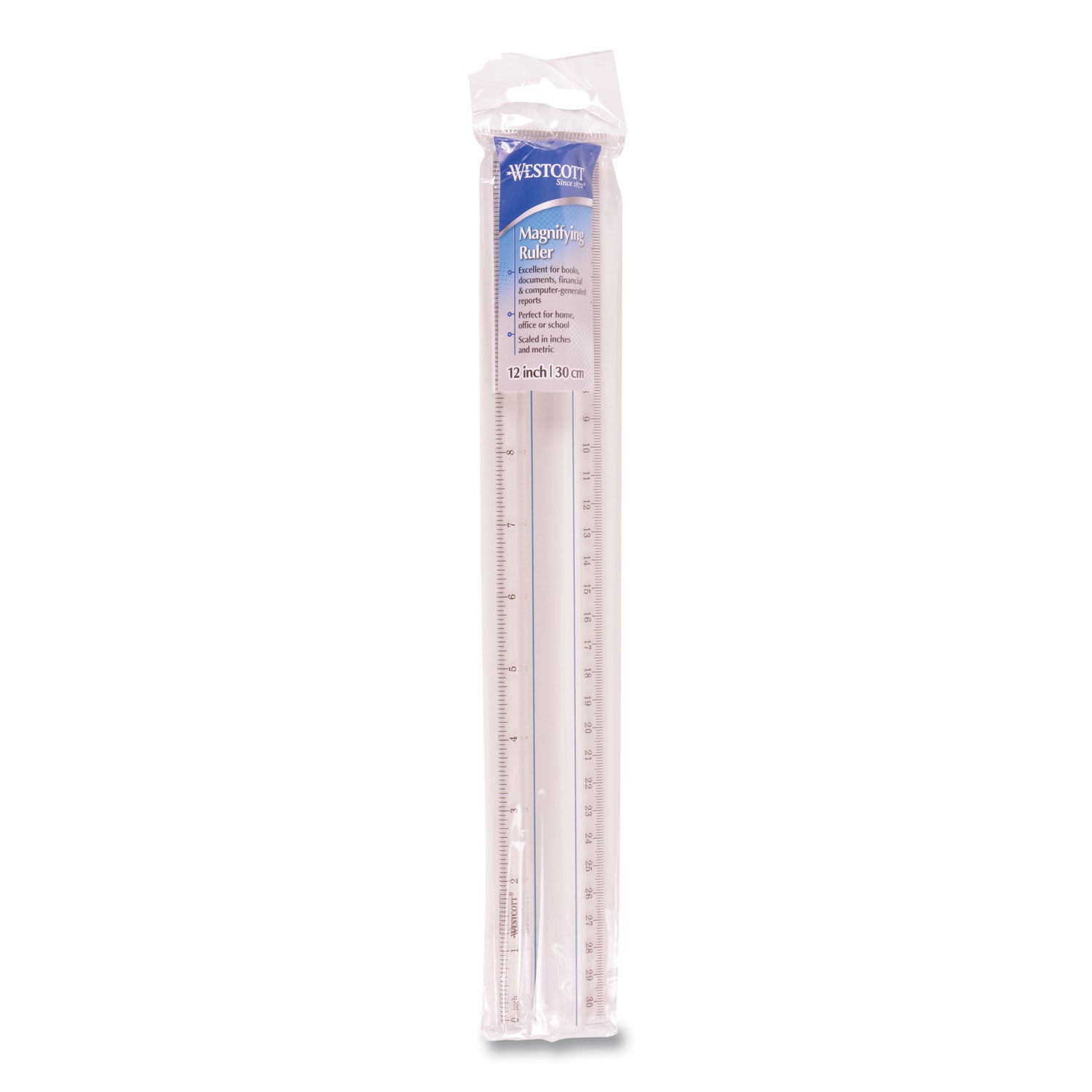 Westcott 12" Magnifying Ruler, Standard/Metric, Plastic, Clear (15571)