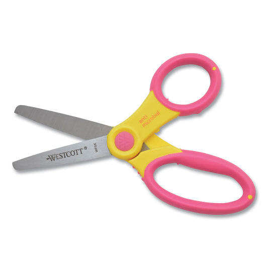 Westcott Ultra Soft Handle Scissors with Antimicrobial Protection, Round Tip, 5" Long, 2" Cut Length, Randomly Assorted Handle Color (14596)