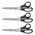 Westcott All Purpose Stainless Steel Scissors, 8" Long, 3.5" Cut Length, Offset Black Handle, 3/Pack (16907)