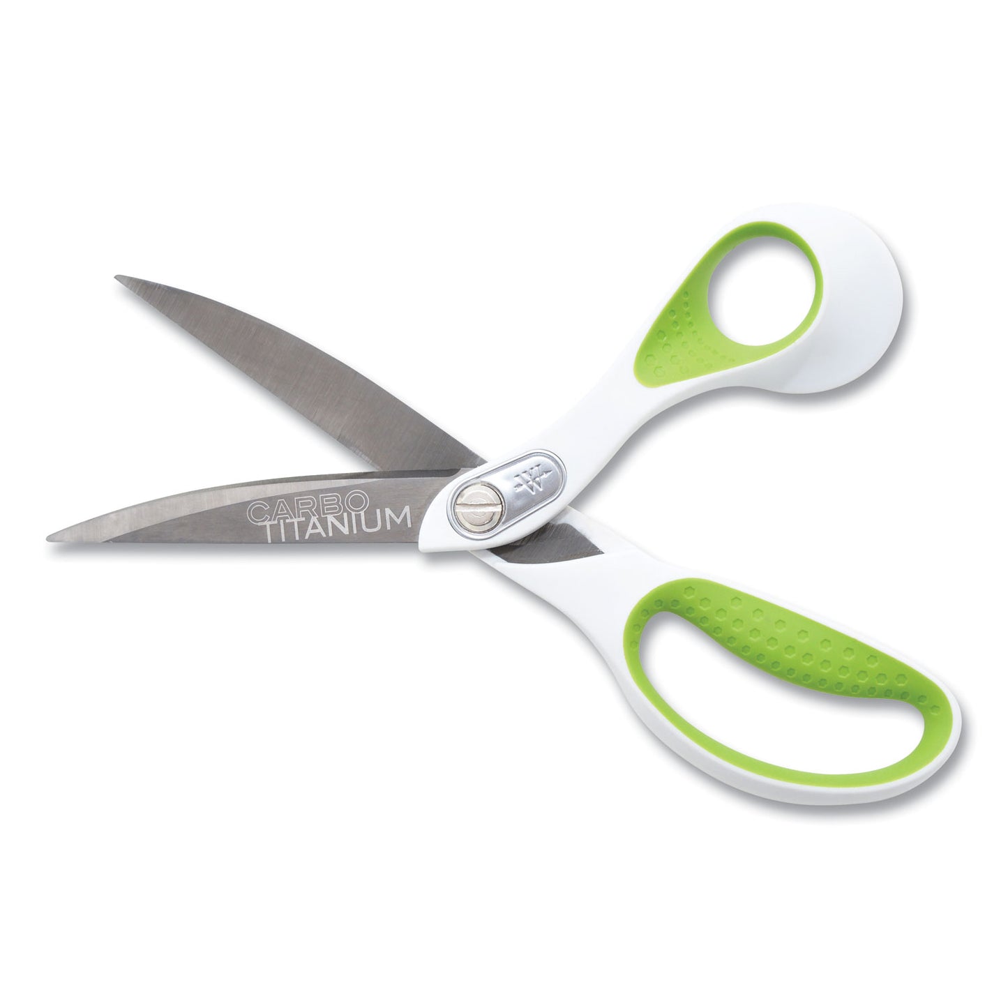 Westcott CarboTitanium Bonded Scissors, 9" Long, 4.5" Cut Length, Offset White/Green Handle (16445)