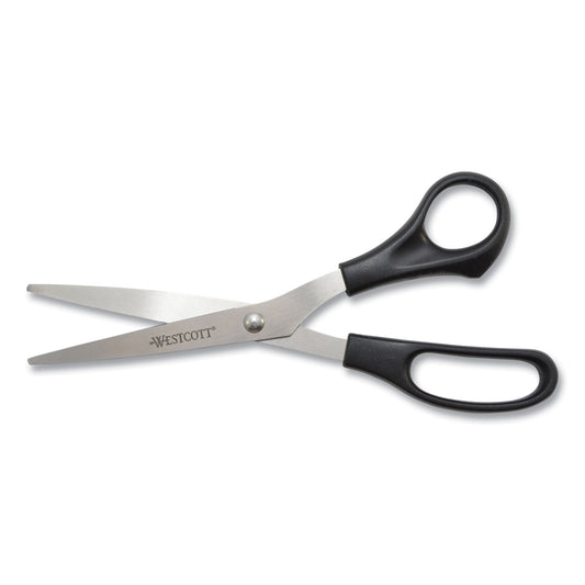 Westcott All Purpose Stainless Steel Scissors, 8" Long, 3.5" Cut Length, Offset Black Handle, 3/Pack (16907)