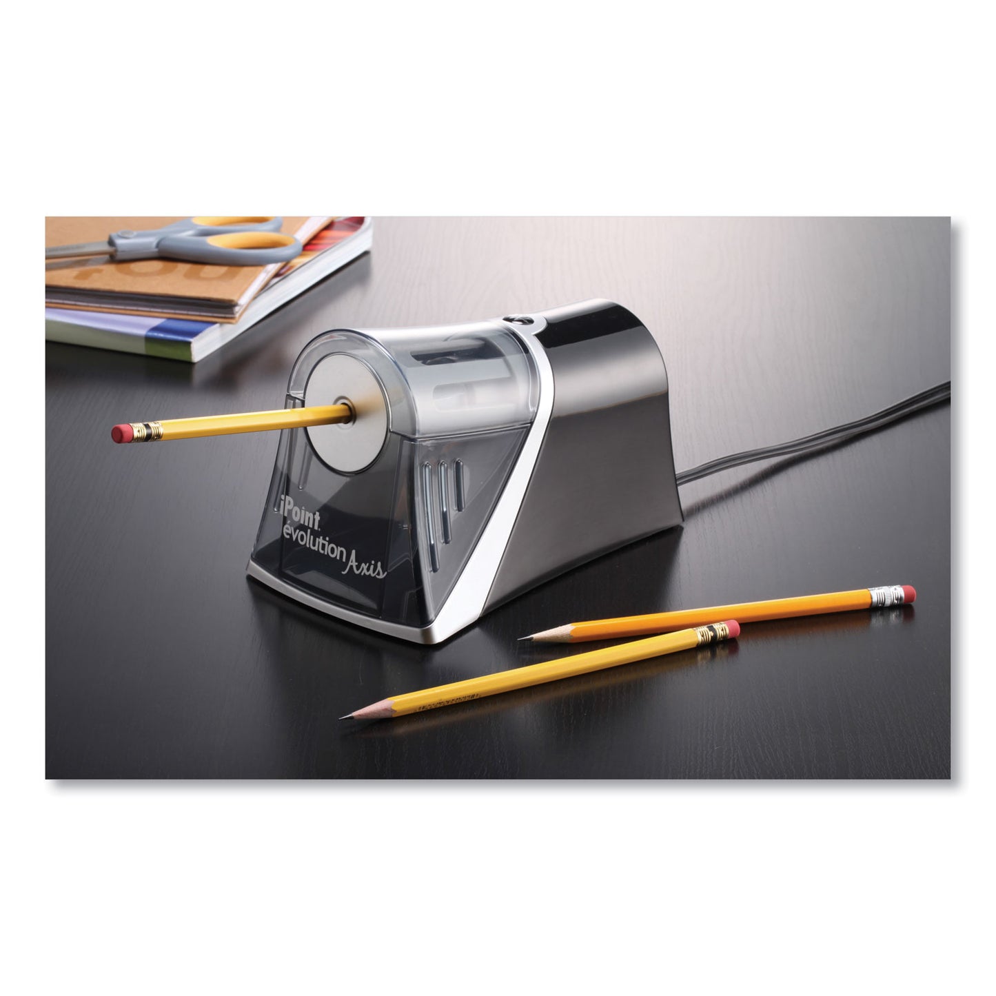 Westcott iPoint Evolution Axis Pencil Sharpener, AC-Powered, 4.25 x 7 x 4.75, Black/Silver (15510)