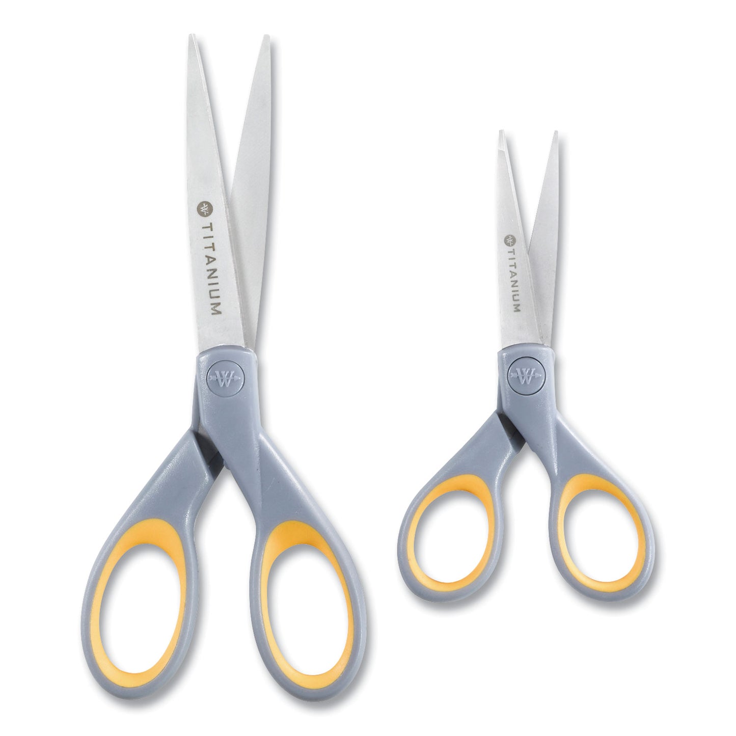 Westcott Titanium Bonded Scissors, 5" and 7" Long, 2.25" and 3.5" Cut Length, Straight Gray/Yellow Handle, 2/Pack (13824)