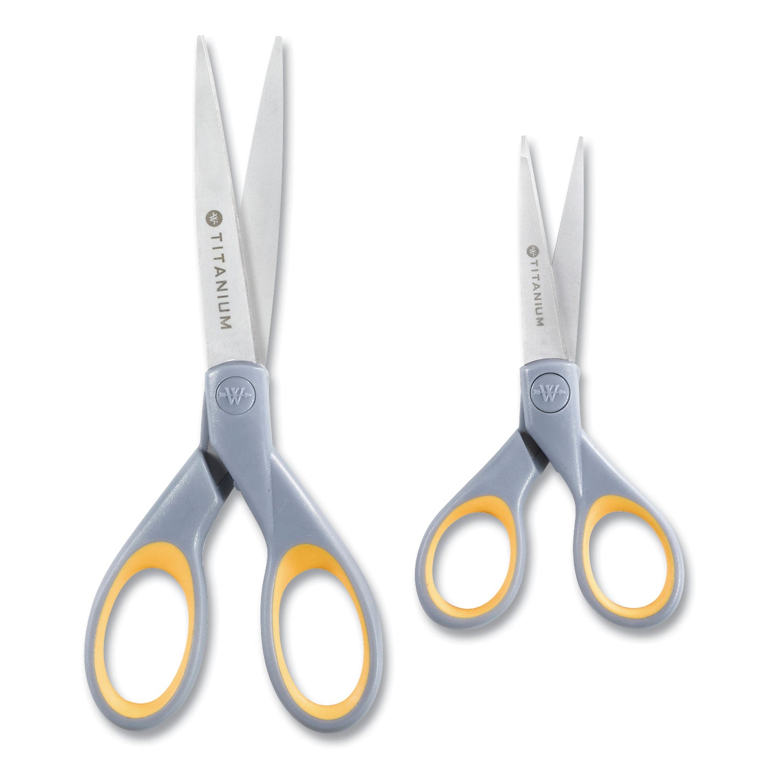Westcott Titanium Bonded Scissors, 5" and 7" Long, 2.25" and 3.5" Cut Length, Straight Gray/Yellow Handle, 2/Pack (13824)