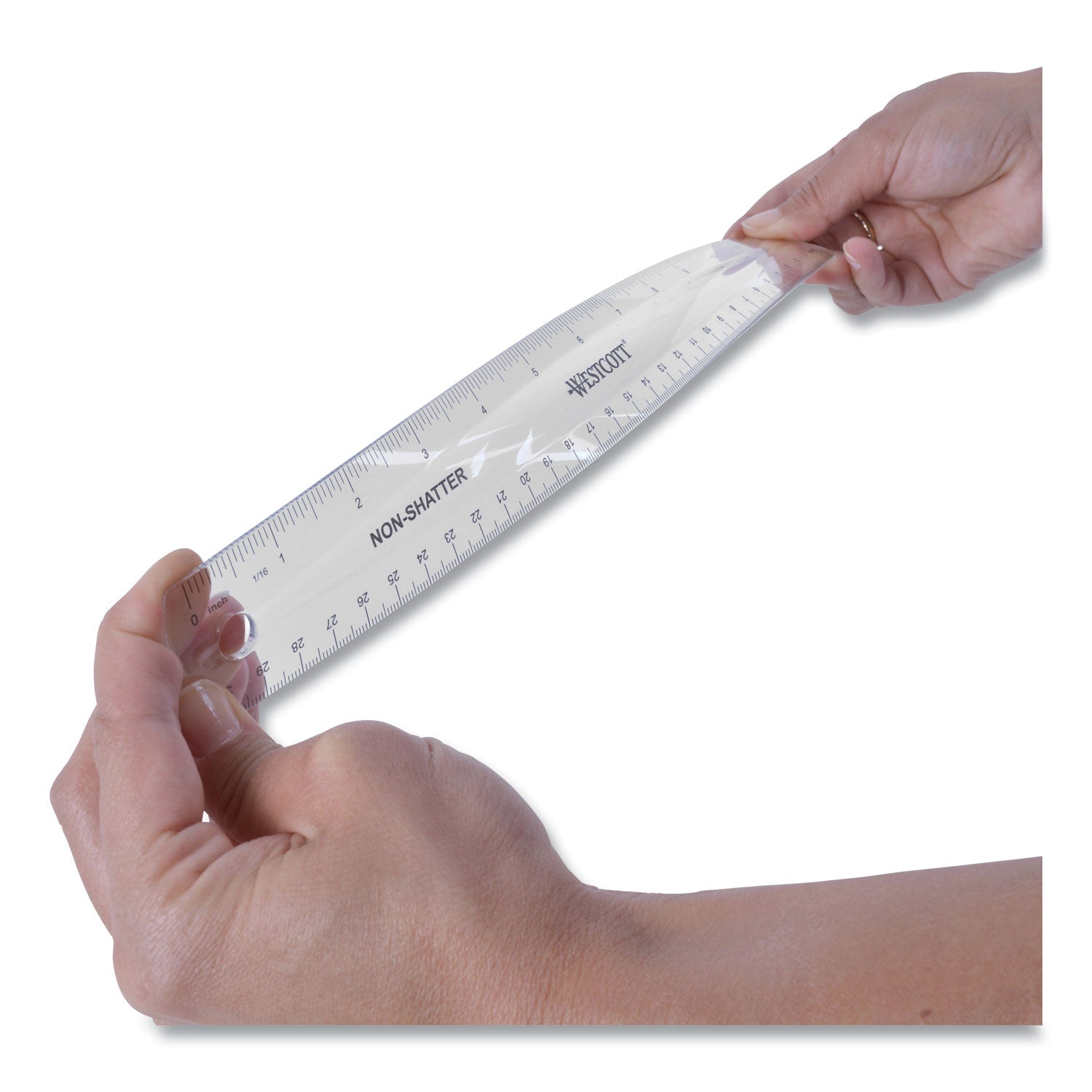 Westcott Non-Shatter Flexible Ruler, Standard/Metric, 12" Long, Plastic, Clear (13862)