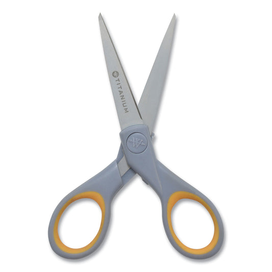 Westcott Titanium Bonded Scissors, 5" and 7" Long, 2.25" and 3.5" Cut Length, Straight Gray/Yellow Handle, 2/Pack (13824)