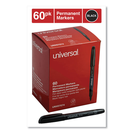 Universal Pen-Style Permanent Marker Value Pack, Fine Bullet Tip, Black, 60/Pack (07074)