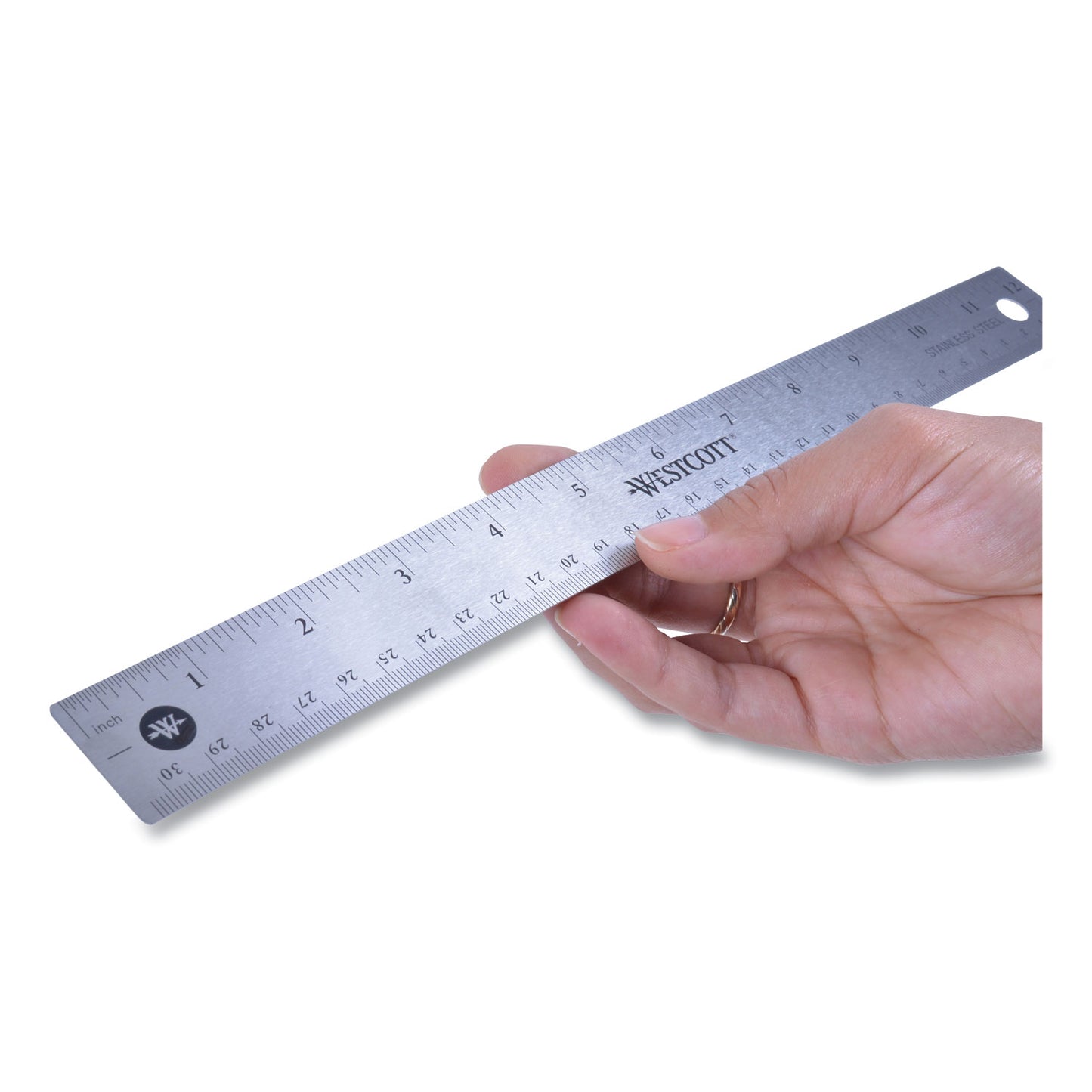 Westcott Stainless Steel Office Ruler With Non Slip Cork Base, Standard/Metric, 12" Long (10415)