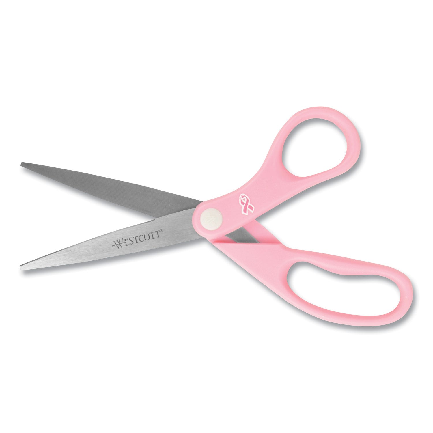 Westcott All Purpose Pink Ribbon Scissors, 8" Long, 3.5" Cut Length, Straight Pink Handle (15387)