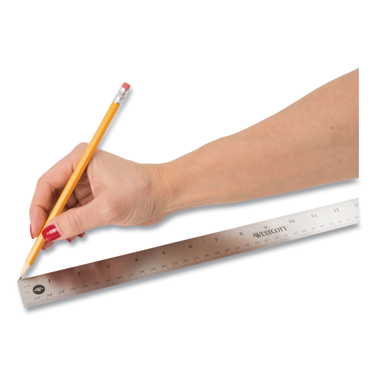 Westcott Stainless Steel Office Ruler With Non Slip Cork Base, Standard/Metric, 18" Long (10417)