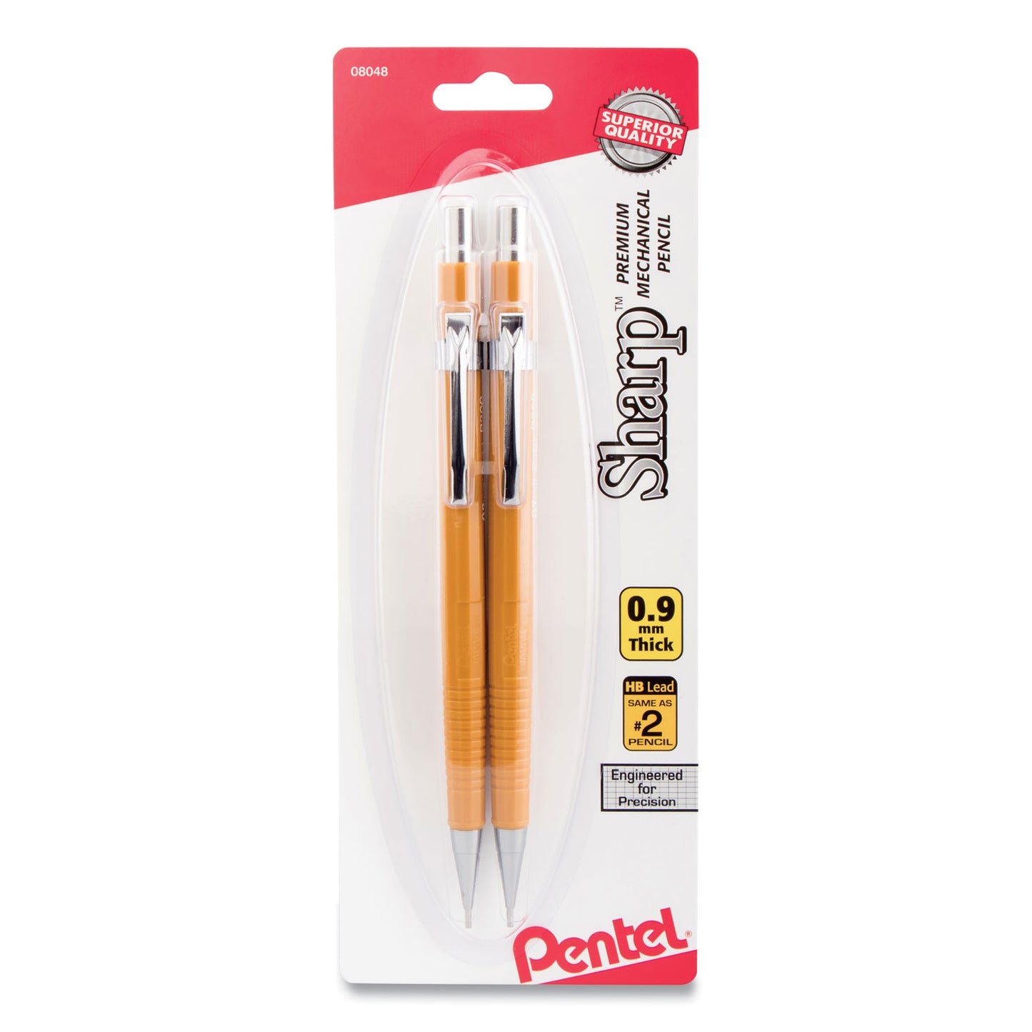 Pentel Sharp Mechanical Pencil, 0.9 mm, HB (#2), Black Lead, Yellow Barrel, 2/Pack (P209BP2K6)