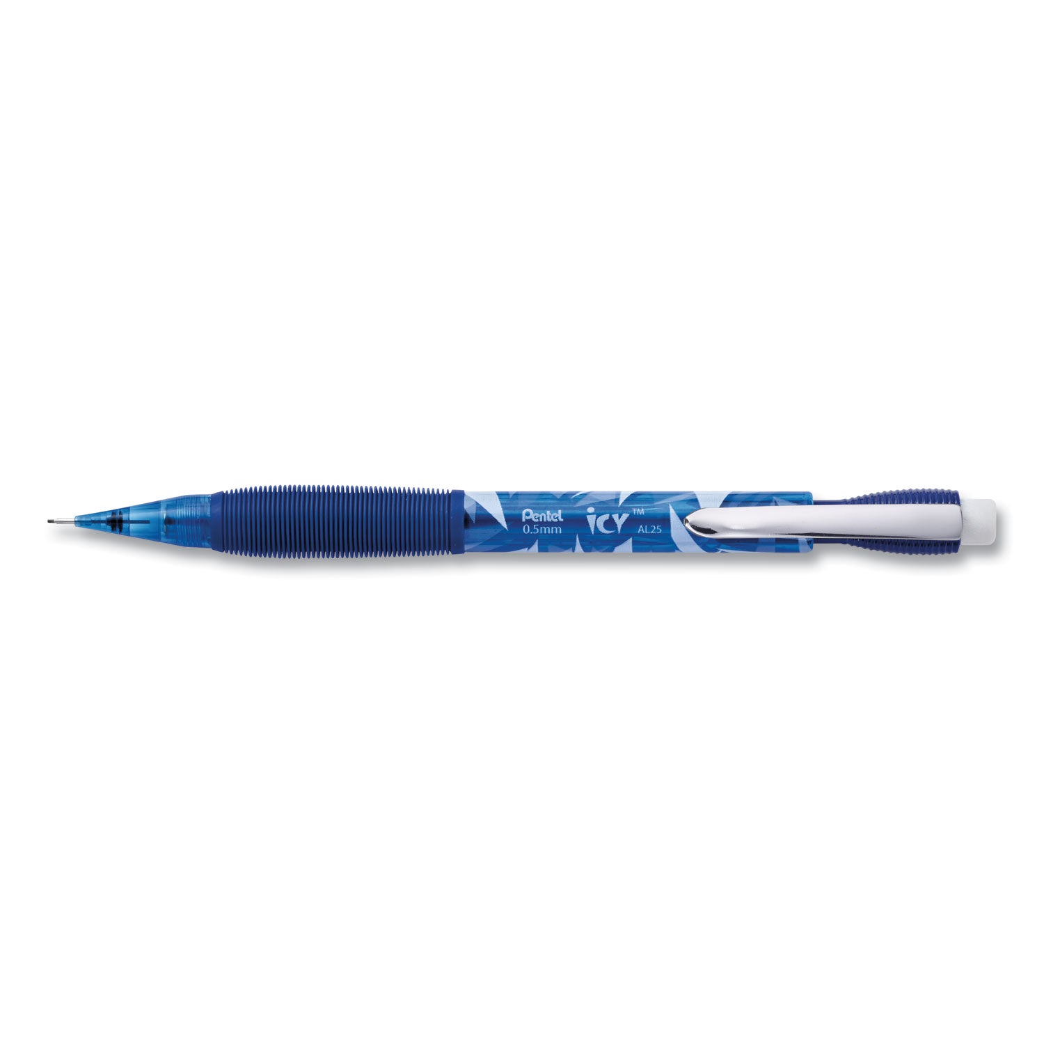 Pentel Icy Mechanical Pencil, 0.5 mm, HB (#2), Black Lead, Transparent Blue Barrel, Dozen (AL25TC)