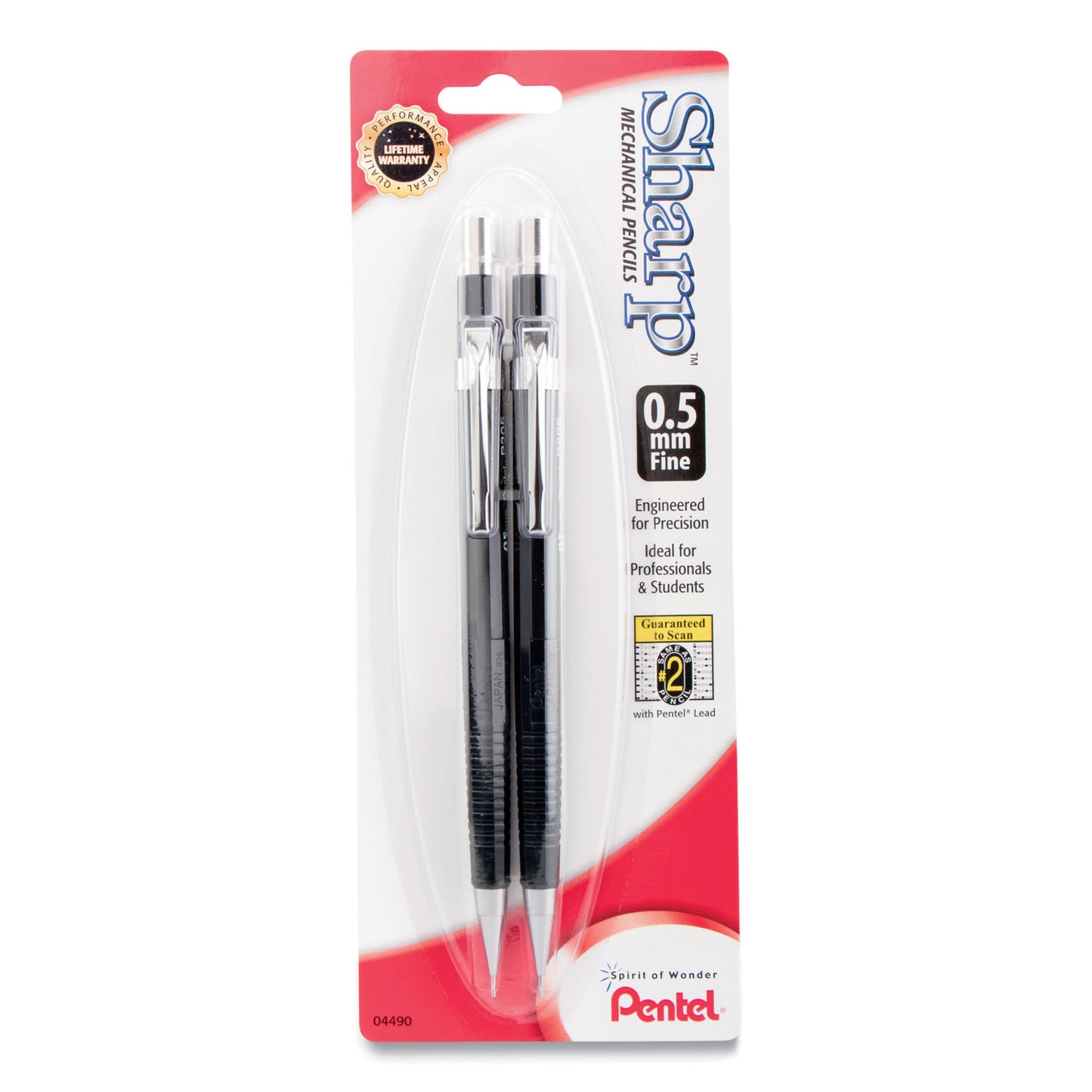 Pentel Sharp Mechanical Pencil, 0.5 mm, HB (#2), Black Lead, Black Barrel, 2/Pack (P205BP2K6)