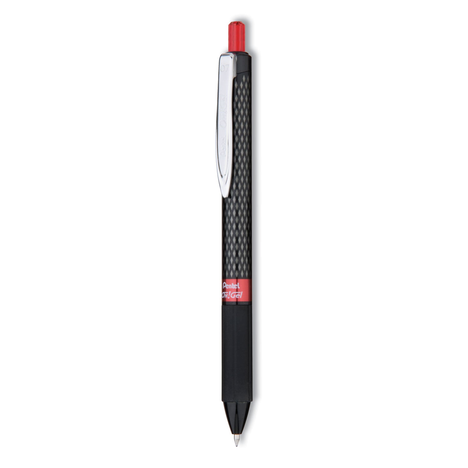 Pentel Oh! Gel Pen, Retractable, Medium 0.7 mm, Red Ink, Black Barrel, Dozen (K497B)