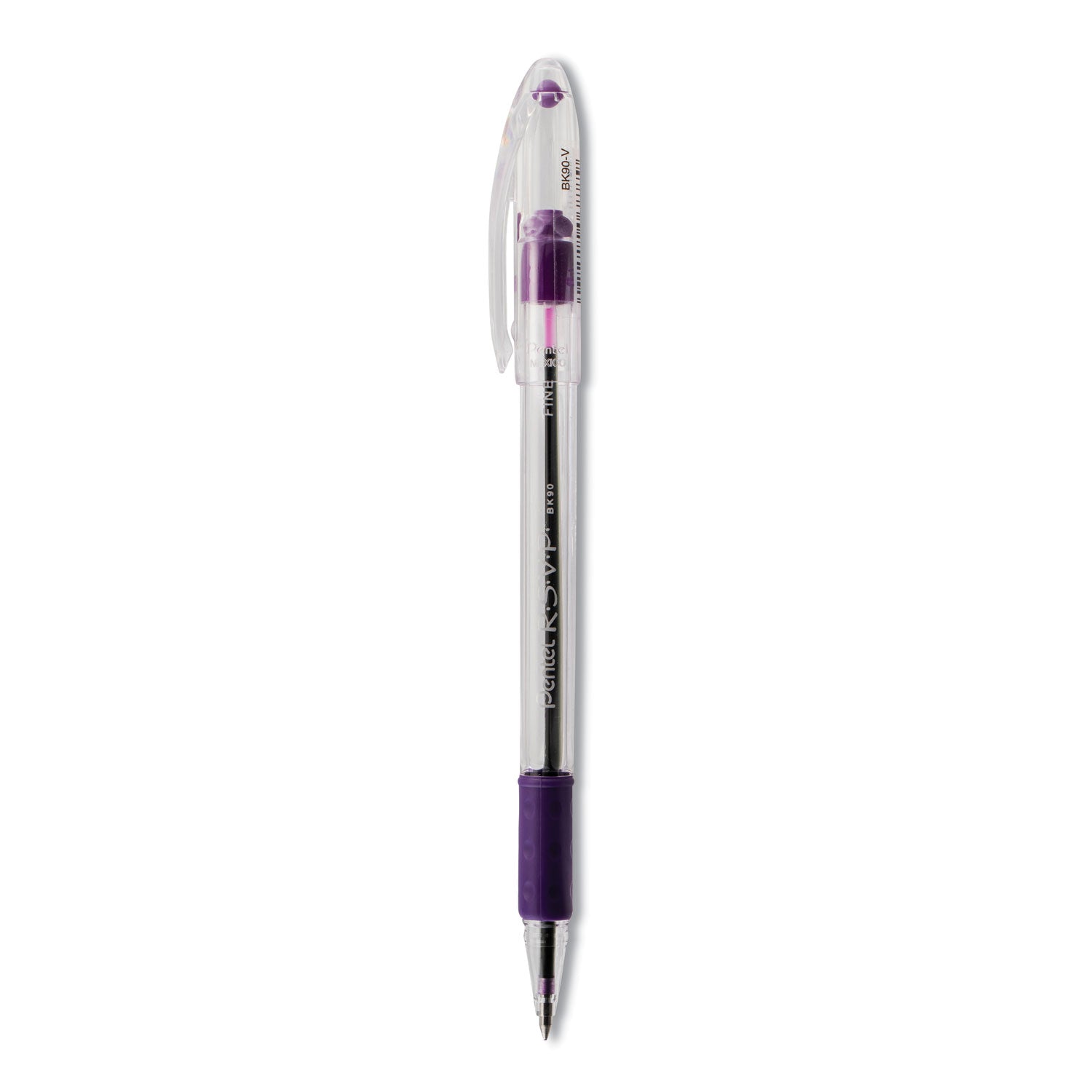 Pentel R.S.V.P. Ballpoint Pen, Stick, Fine 0.7 mm, Violet Ink, Clear/Violet Barrel, Dozen (BK90V)