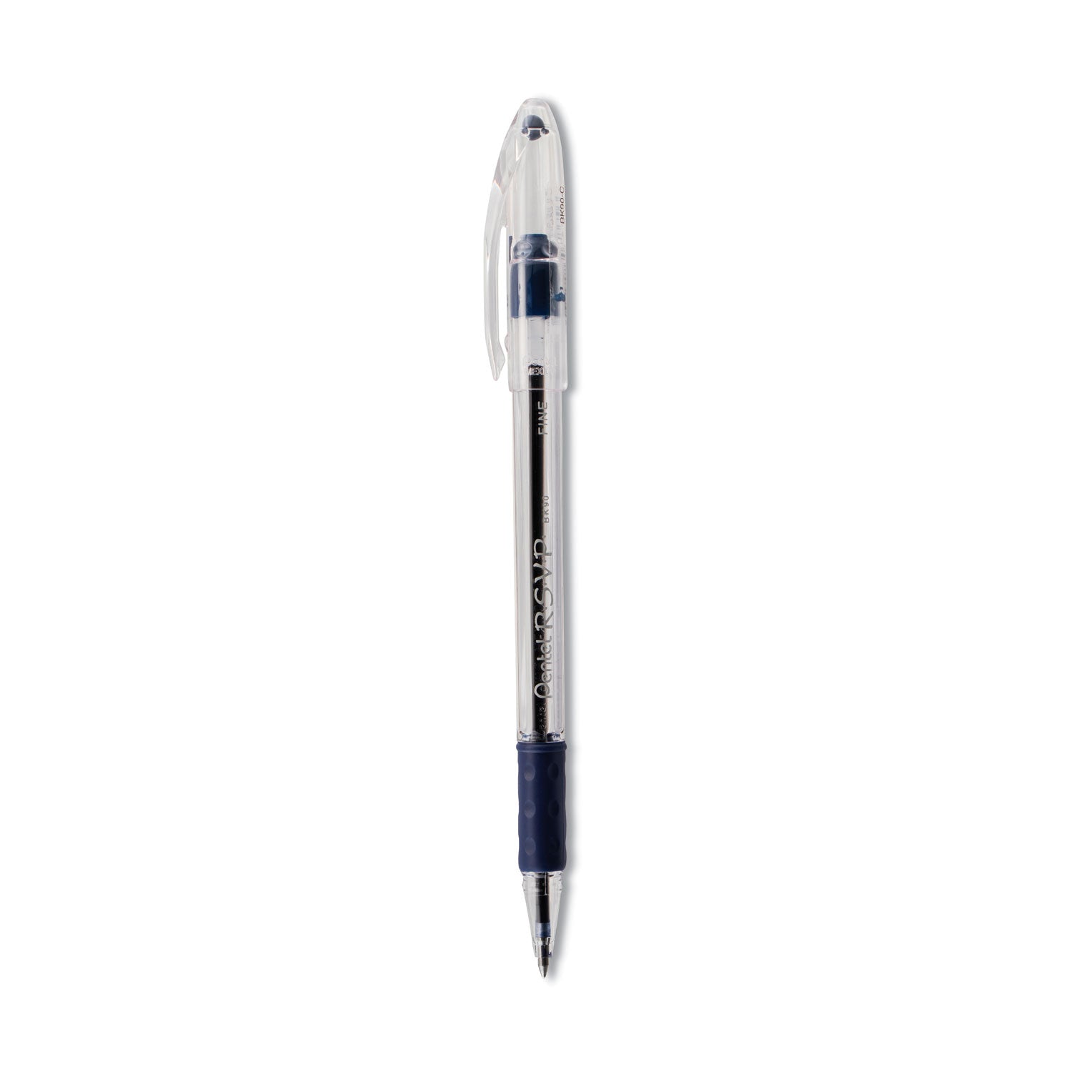 Pentel R.S.V.P. Ballpoint Pen, Stick, Fine 0.7 mm, Blue Ink, Clear/Blue Barrel, Dozen (BK90C)