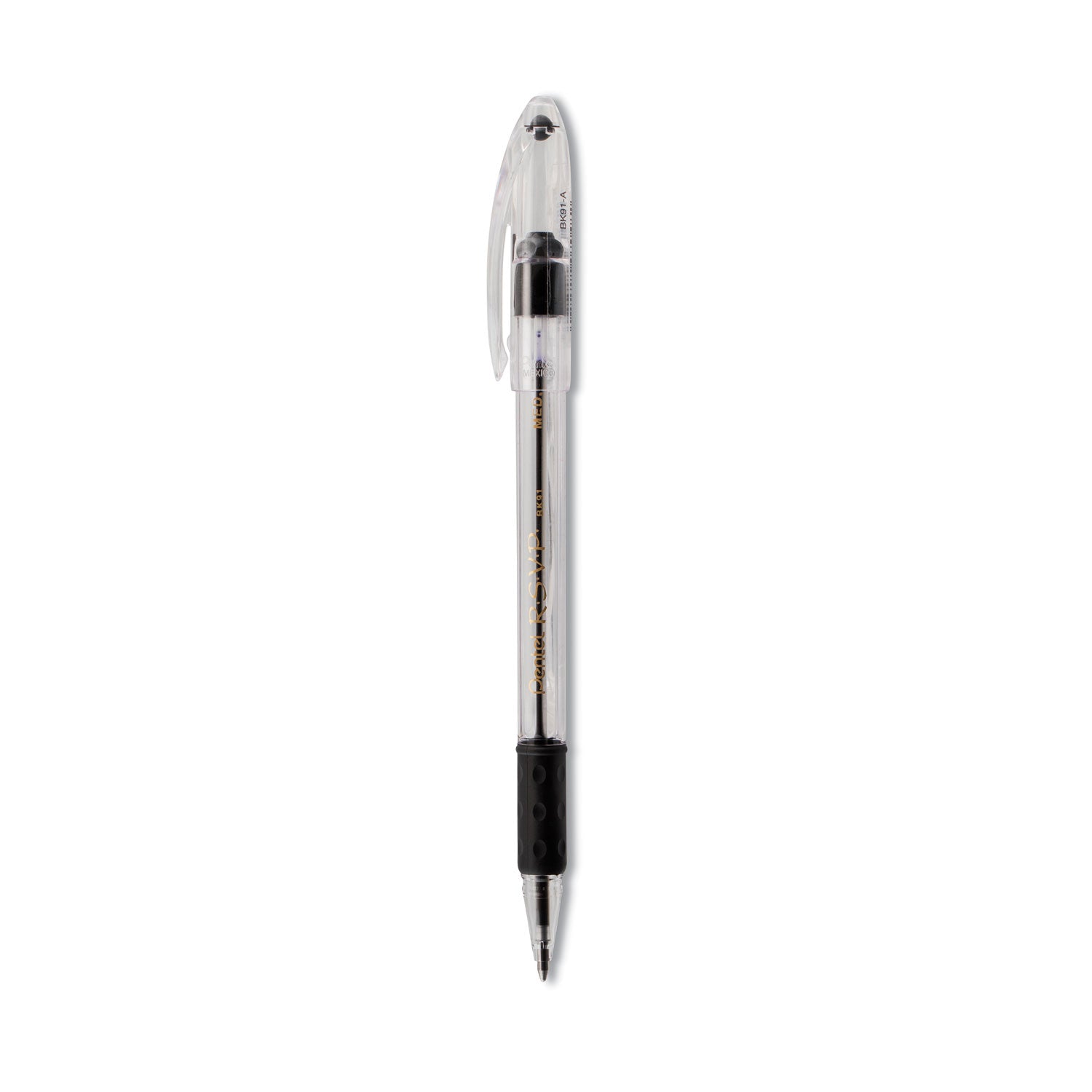 Pentel R.S.V.P. Ballpoint Pen, Stick, Medium 1 mm, Black Ink, Clear/Black Barrel, Dozen (BK91A)