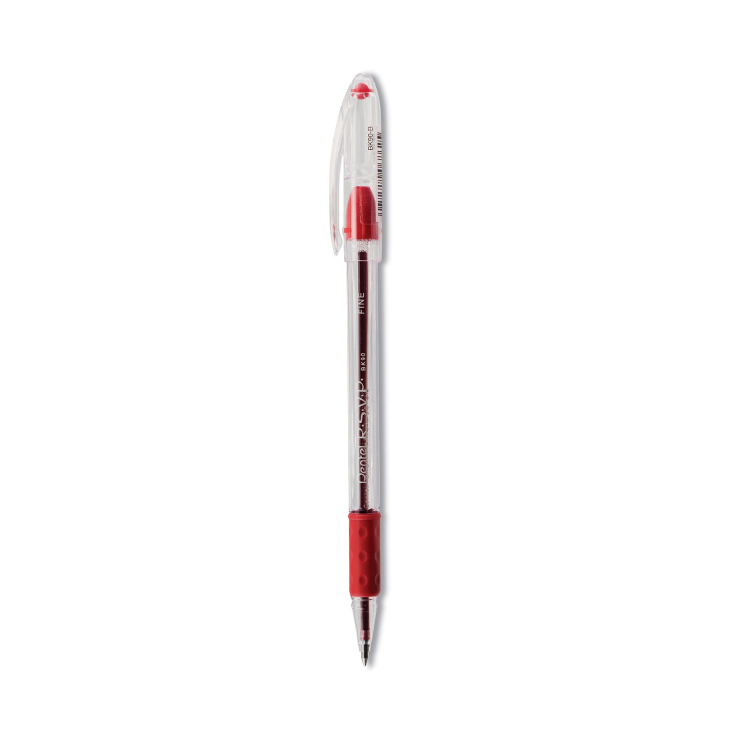 Pentel R.S.V.P. Ballpoint Pen, Stick, Fine 0.7 mm, Red Ink, Clear/Red Barrel, Dozen (BK90B)