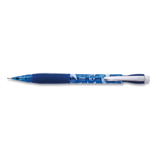 Pentel Icy Mechanical Pencil, 0.7 mm, HB (#2), Black Lead, Transparent Blue Barrel, Dozen (AL27TC)