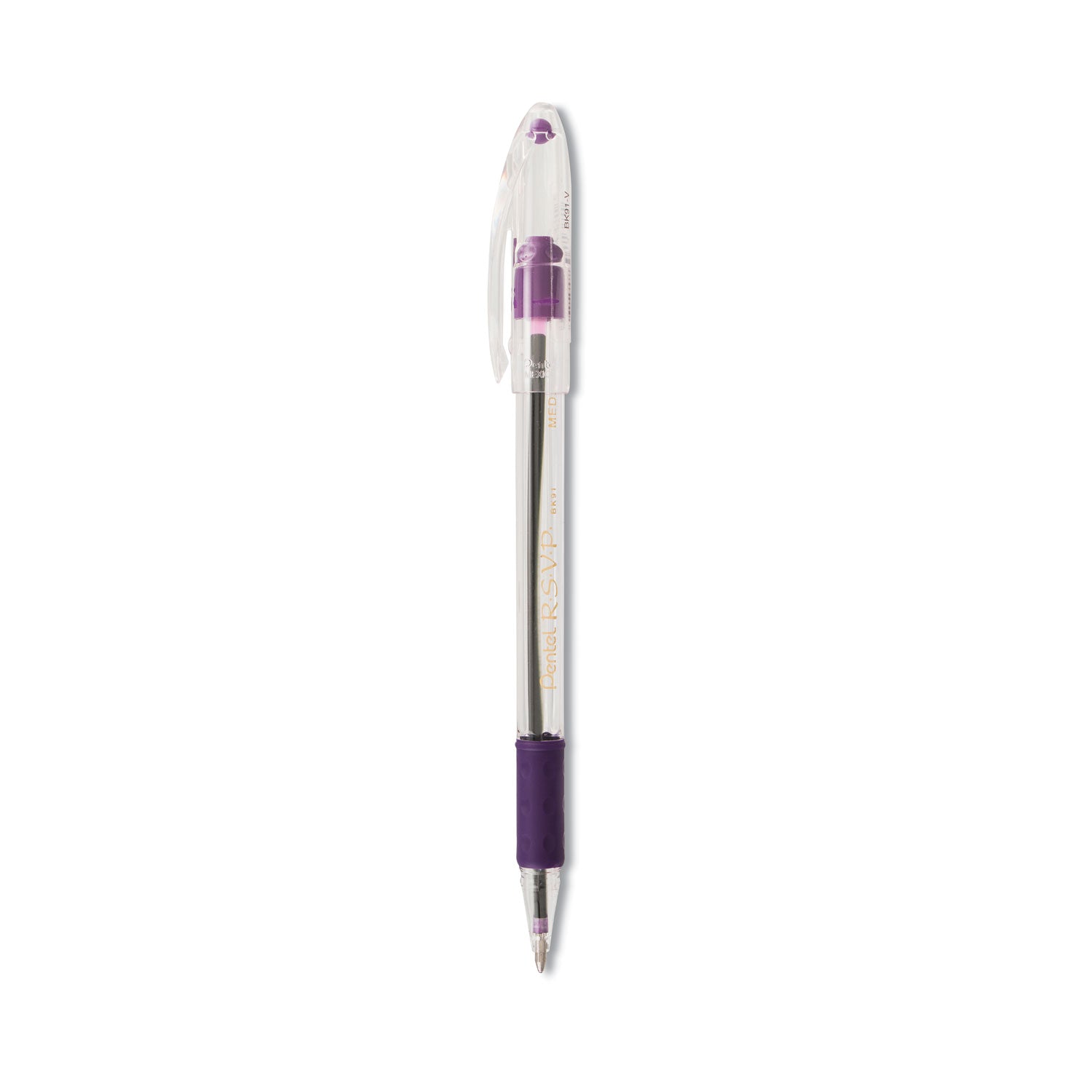 Pentel R.S.V.P. Ballpoint Pen, Stick, Medium 1 mm, Violet Ink, Clear/Violet Barrel, Dozen (BK91V)