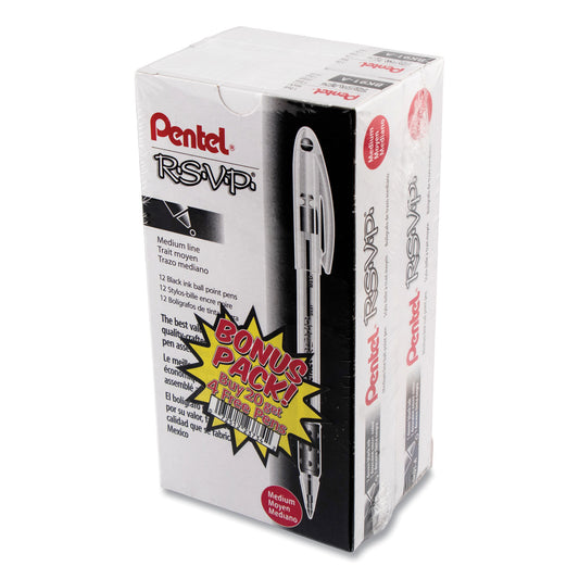 Pentel R.S.V.P. Ballpoint Pen Value Pack, Stick, Medium 1 mm, Black Ink, Clear/Black Barrel, 24/Pack (BK91ASWUS)