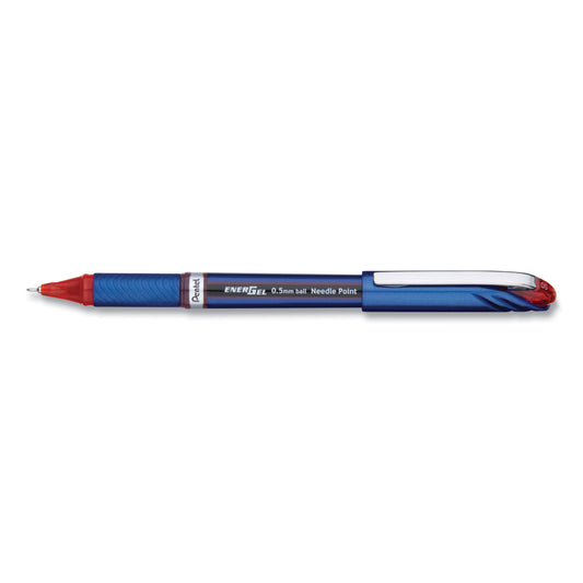 Pentel EnerGel NV Gel Pen, Stick, Fine 0.5 mm Needle Tip, Red Ink, Blue/Red Barrel, Dozen (BLN25B)