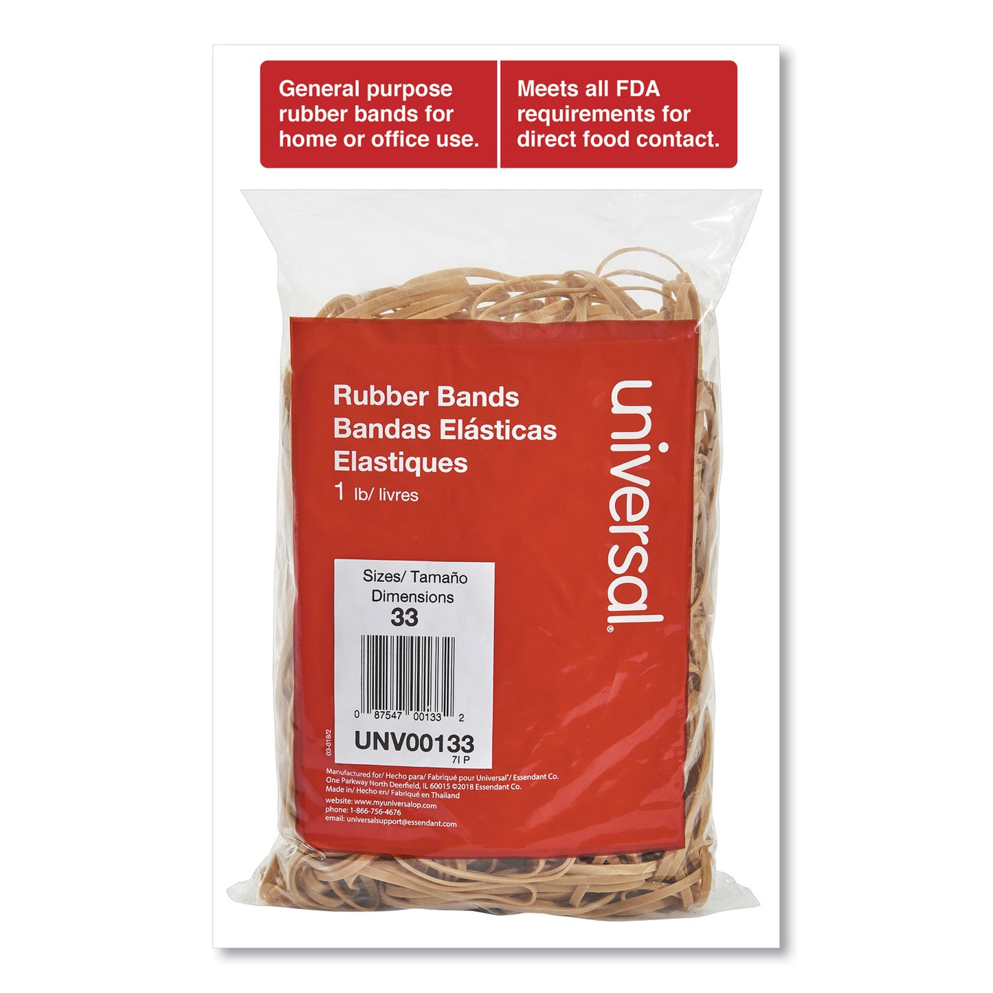 Universal Rubber Bands, Size 33, 0.04" Gauge, Beige, 1 lb Box, 640/Pack (00133)