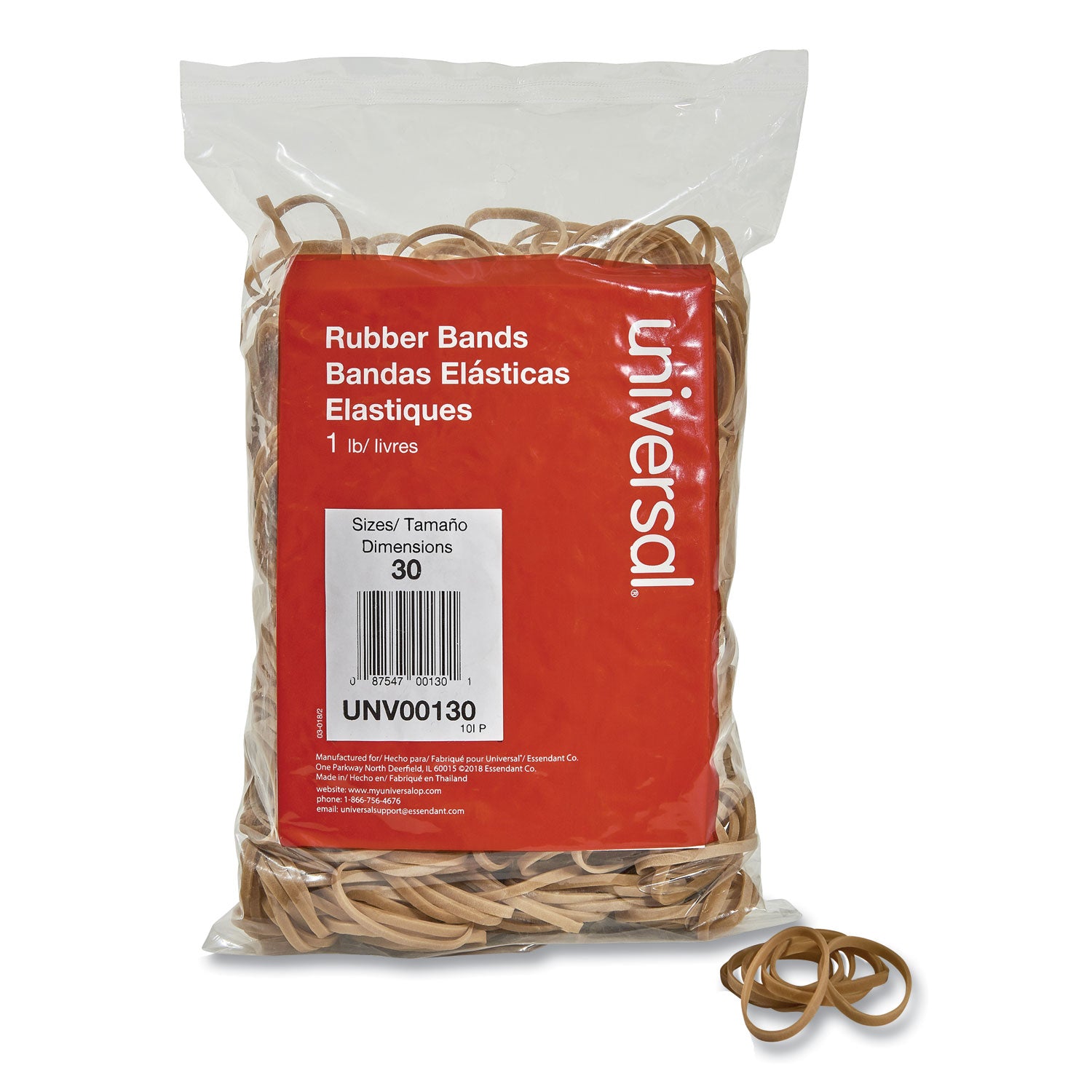 Universal Rubber Bands, Size 30, 0.04" Gauge, Beige, 1 lb Box, 1,100/Pack (00130)